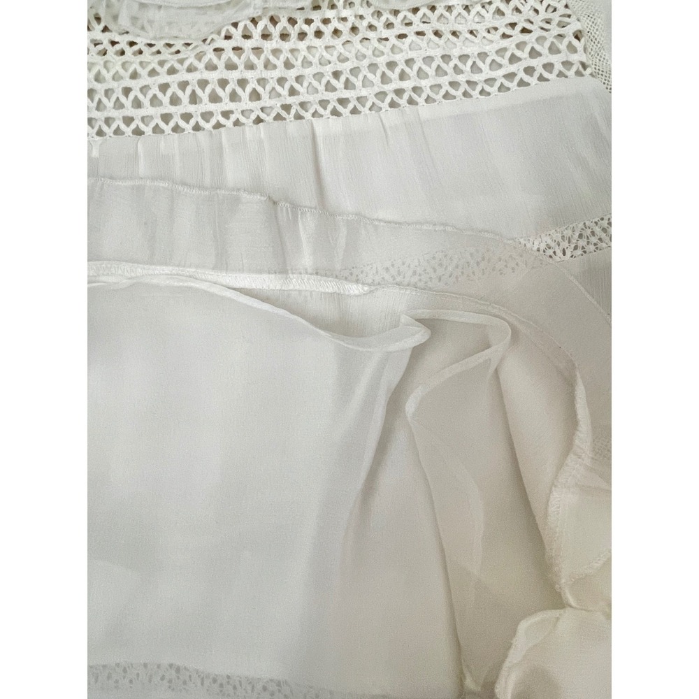Unbranded Women White Crochet Lace Tiered Ruffle Blouse Medium Boho Sheer Top - Picture 12 of 15